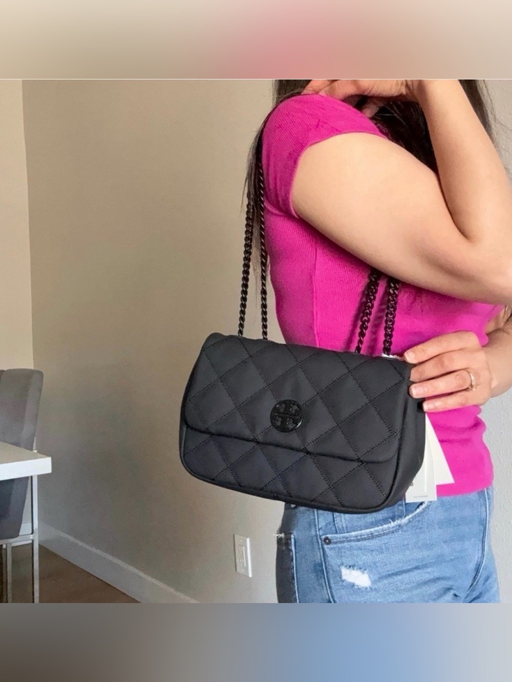 NWT , Tory Burch willa matte small shoulder Black Crossbody Bag
